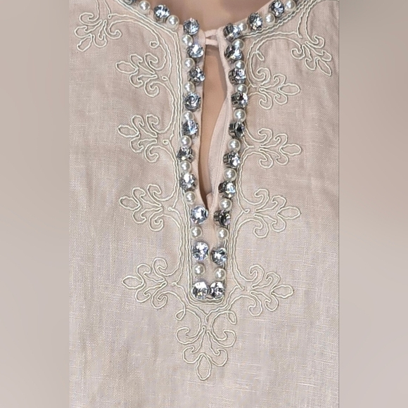 Brooks Brothers pink Linen embellished, pearls rhinestones tunic 8 woman top - Picture 3 of 13